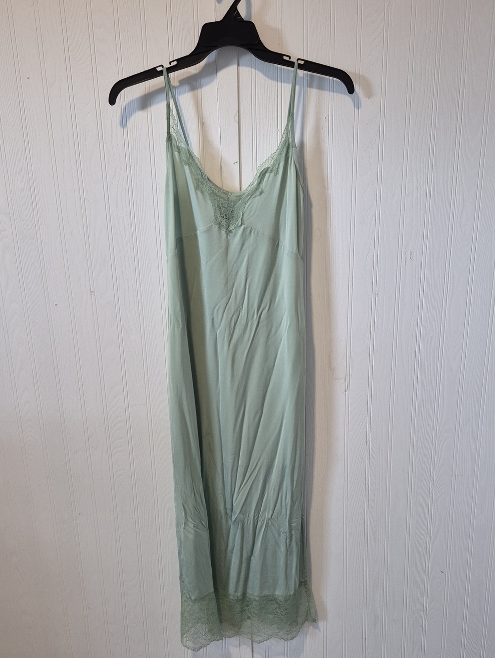 Mango Sage Green Lace-Trim Slip Dress